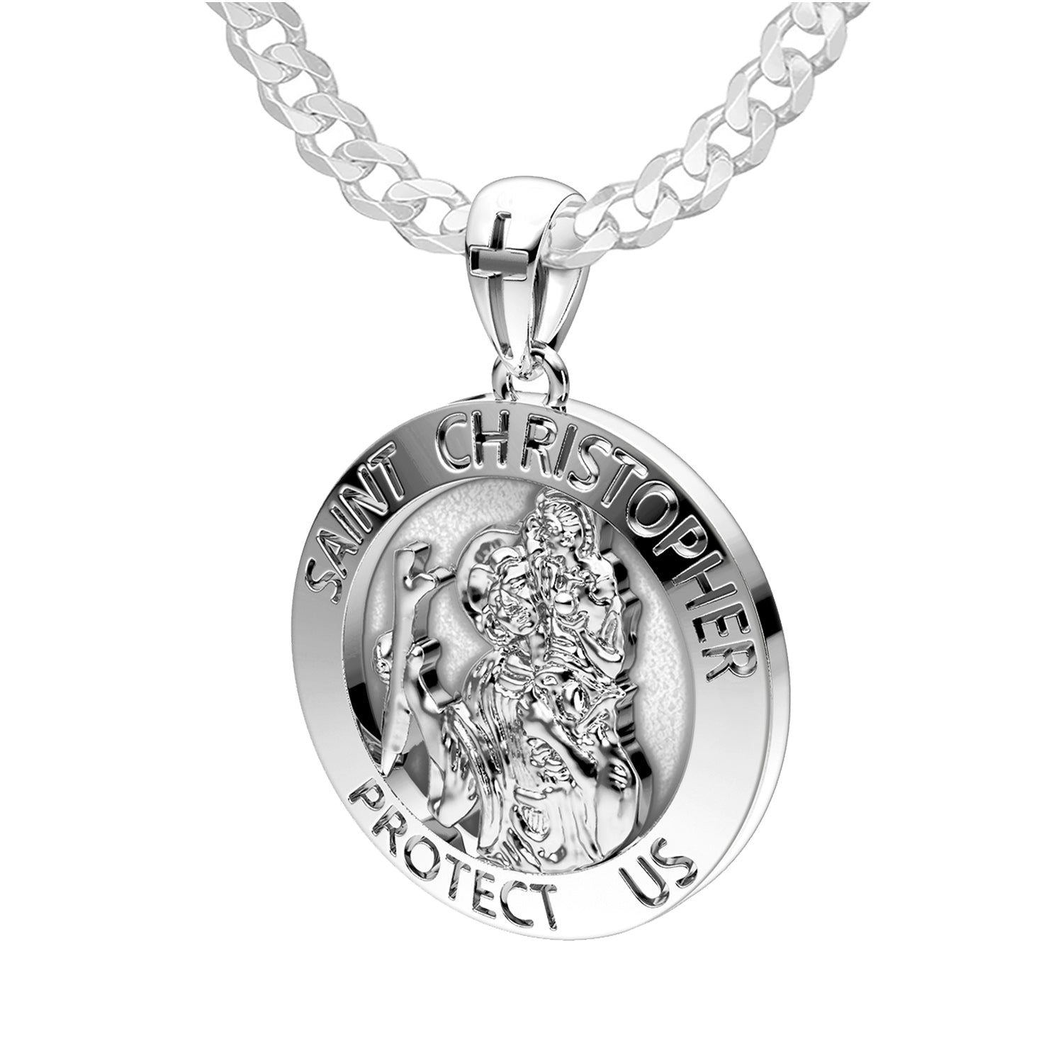 Men's XL 925 Sterling Silver 1.25in St Saint Christopher Medal Antique Finish Round Pendant Necklace, 32mm - US Jewels