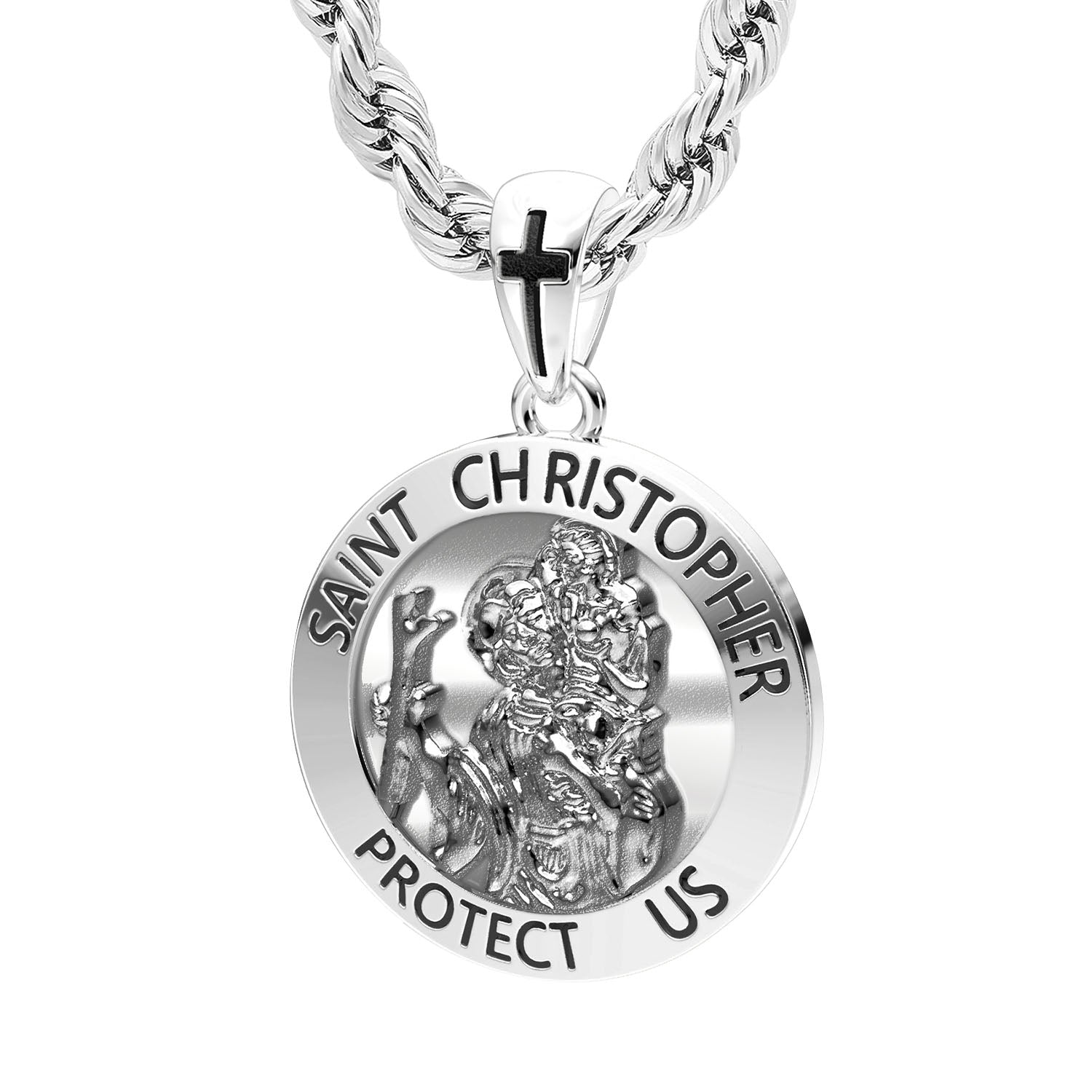 Sterling Silver Saint Christopher Pendant with Curb Chain - Walker & Hall