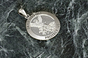Men's XL 925 Sterling Silver 1.25in St Saint Michael Medal Antique Finish Round Pendant Necklace, 32mm - US Jewels