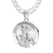 Men's XL 925 Sterling Silver 1.25in St Saint Michael Medal High Polished Pendant Necklace, 32mm - US Jewels
