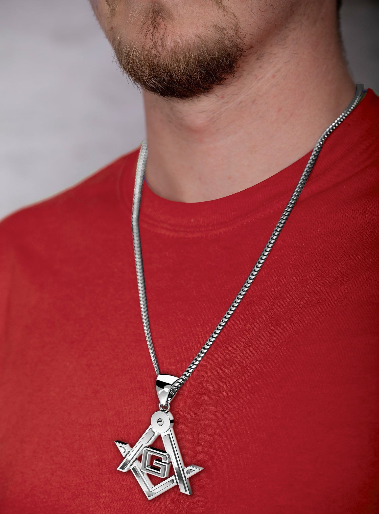 Men's XL 925 Sterling Silver Masonic Pendant Necklace, 50mm