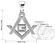Men's XL 925 Sterling Silver Masonic Pendant Necklace, 50mm - US Jewels