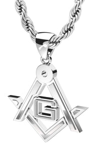 Men's XL 925 Sterling Silver Masonic Pendant Necklace, 50mm - US Jewels