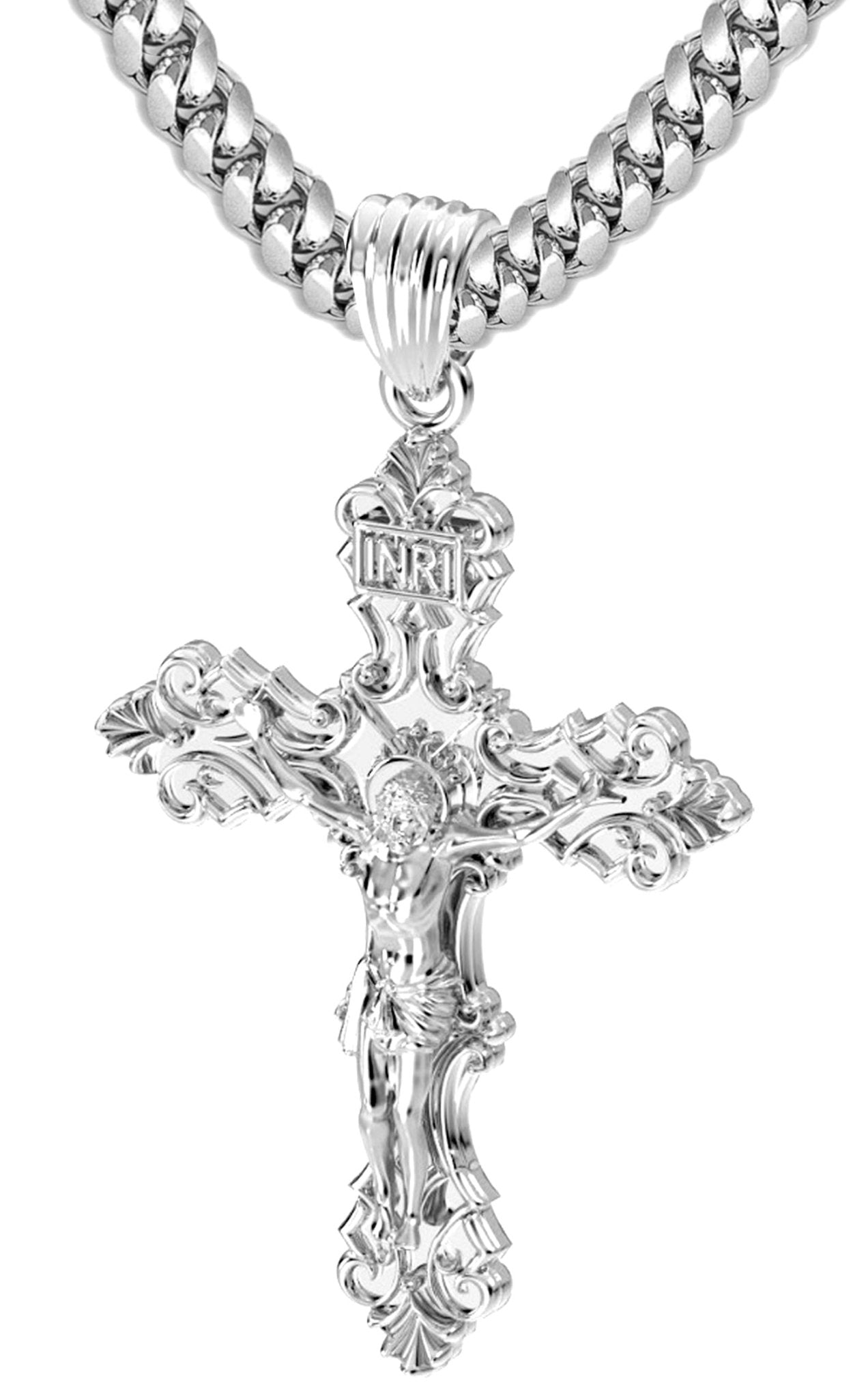 Men's XL Fleur-De-Lis Crucifix Pendant- Crafted in 925 Sterling