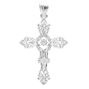 Men's XL Fleur-De-Lis 925 Sterling Silver Cross Pendant Necklace, 52mm - US Jewels