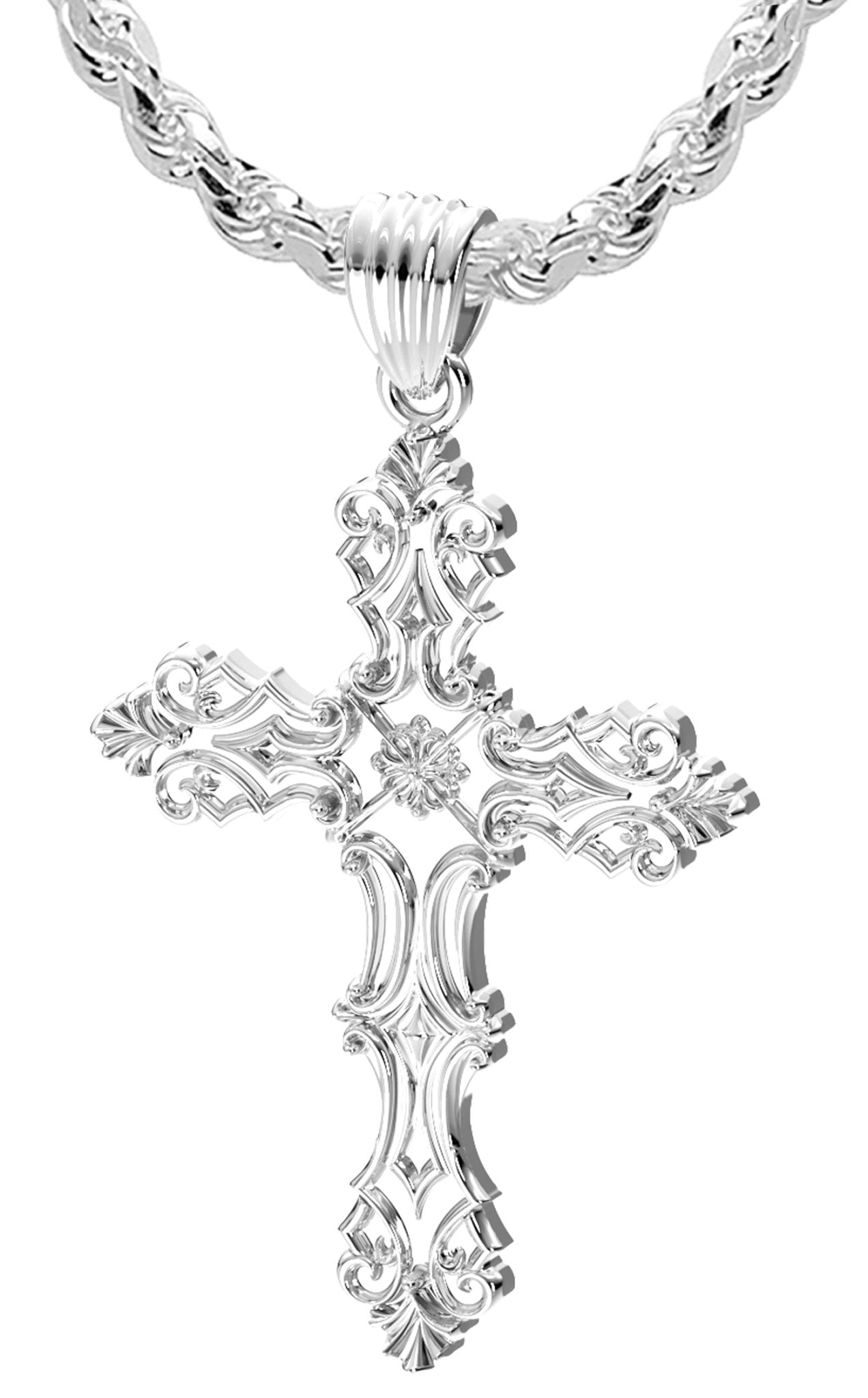 Men's XL Heavy 2in 925 Sterling Silver Christian Cross Pendant Necklace,  50mm