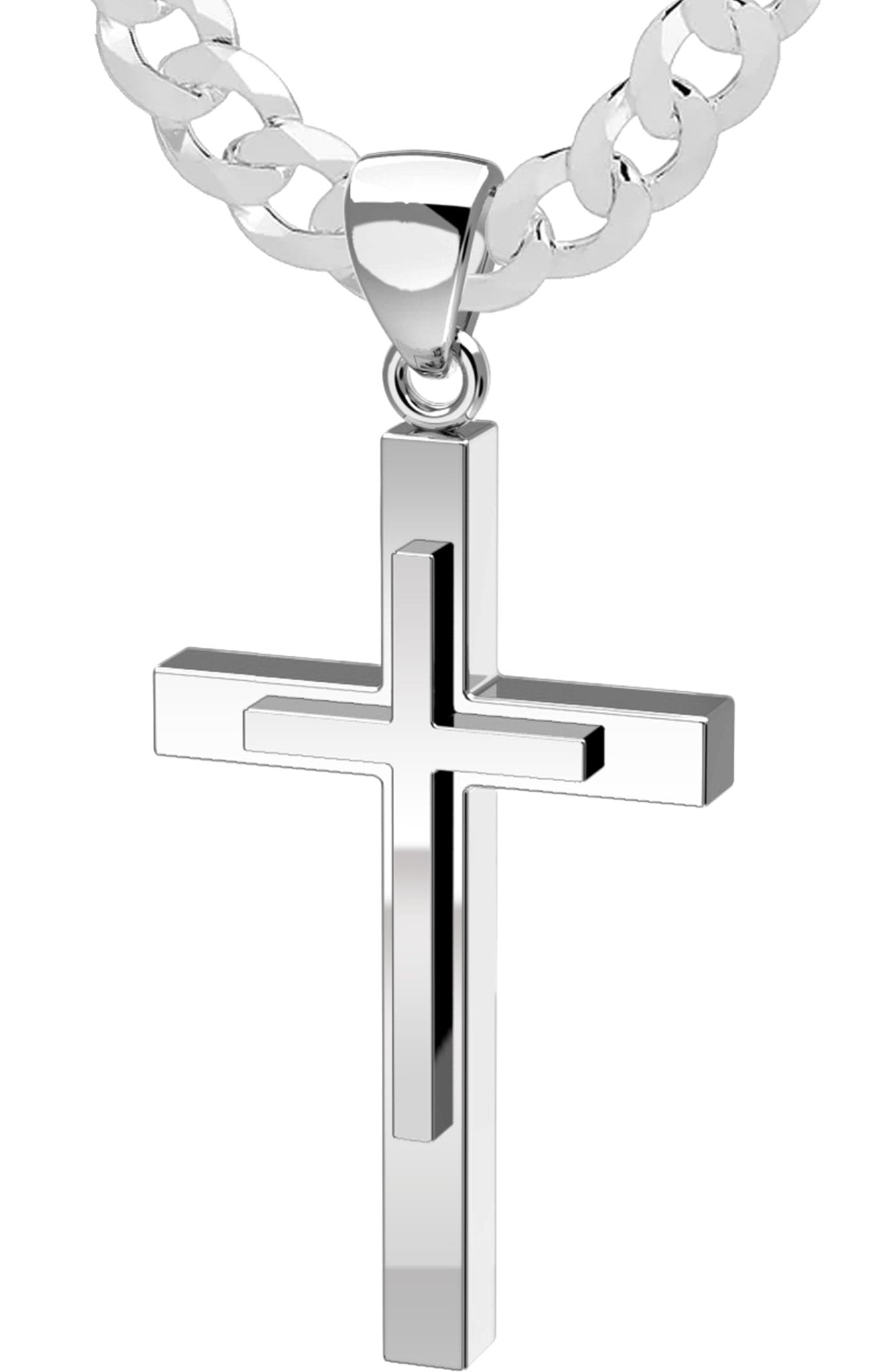 Men's XL Heavy 2in 925 Sterling Silver Christian Cross Pendant Necklace,  50mm - 22in 6.2mm Curb Chain