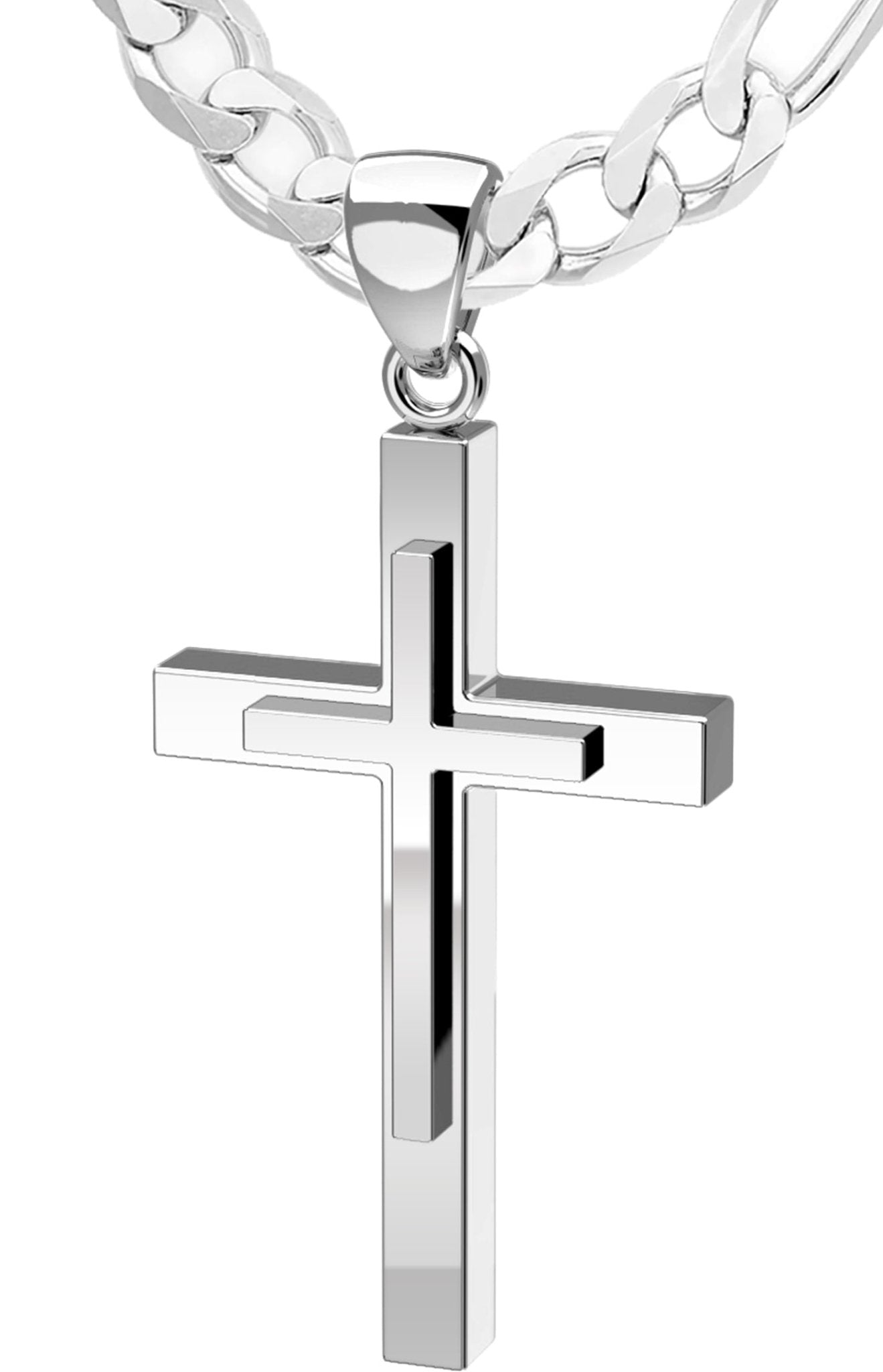 Men's Sterling Silver Crucifix Pendant Necklace with Stainless Steel Chain,  24