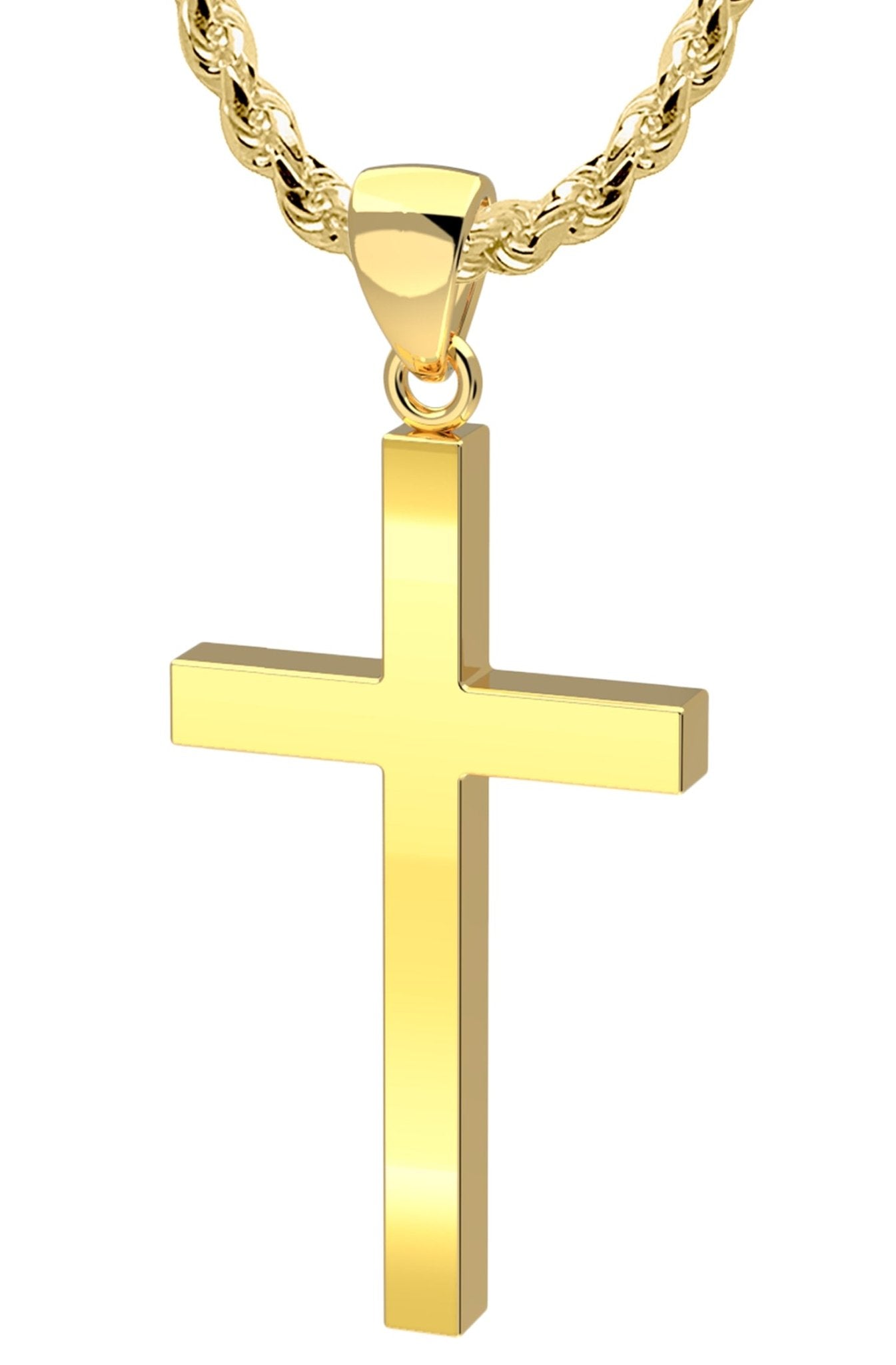 Men's XL Heavy Solid 2in 14K Yellow Gold Christian Cross Pendant Necklace,  50mm - 22in 4.8mm Rope Chain