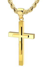 Men's XL Heavy Solid 2in 14K Yellow Gold Christian Cross Pendant Necklace, 50mm - US Jewels