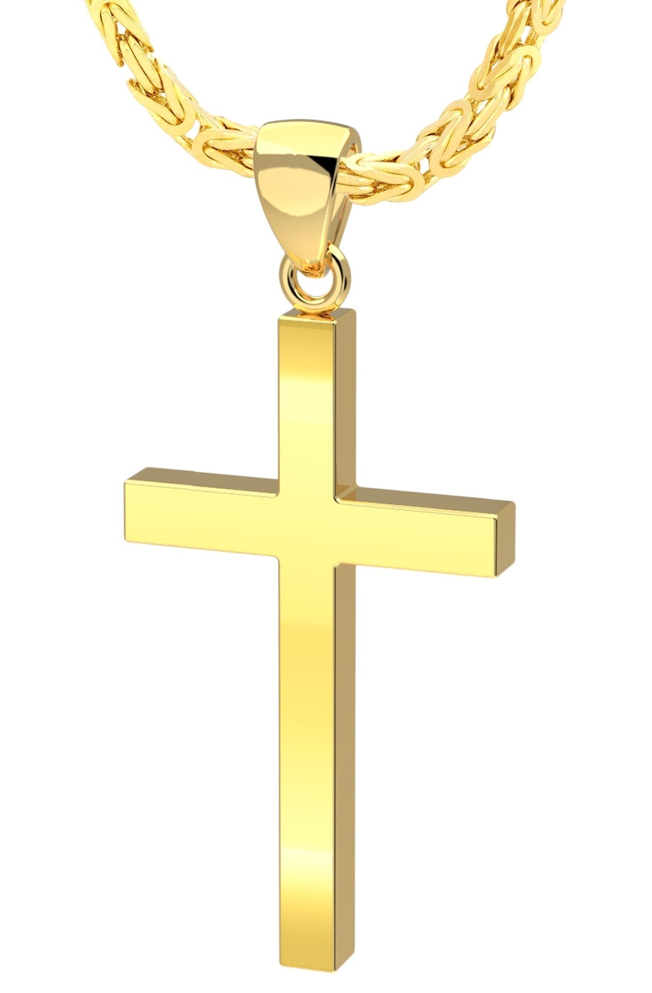 Christian Cross Necklace Men Pendant In Yellow Gold