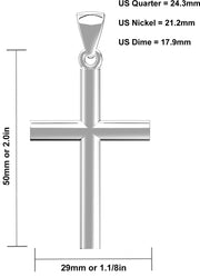 Men's XL Heavy Solid 2in 925 Sterling Silver Christian Cross Pendant Necklace, 50mm - US Jewels