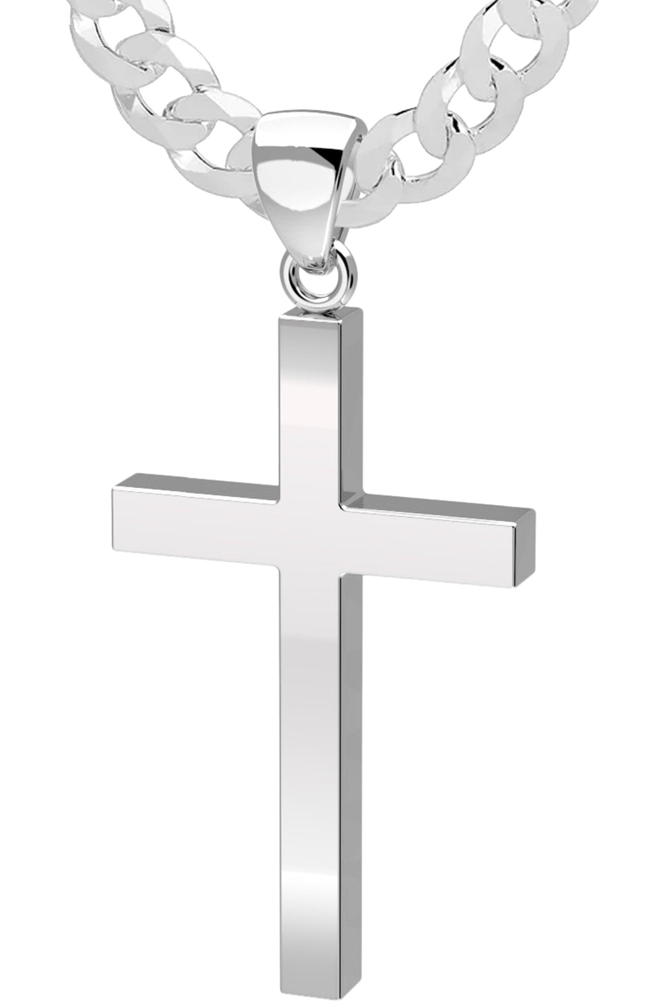 Men's XL Heavy Solid 2in 925 Sterling Silver Cross Pendant Necklace, 50mm -  22in 4.9mm Miami Cuban Chain