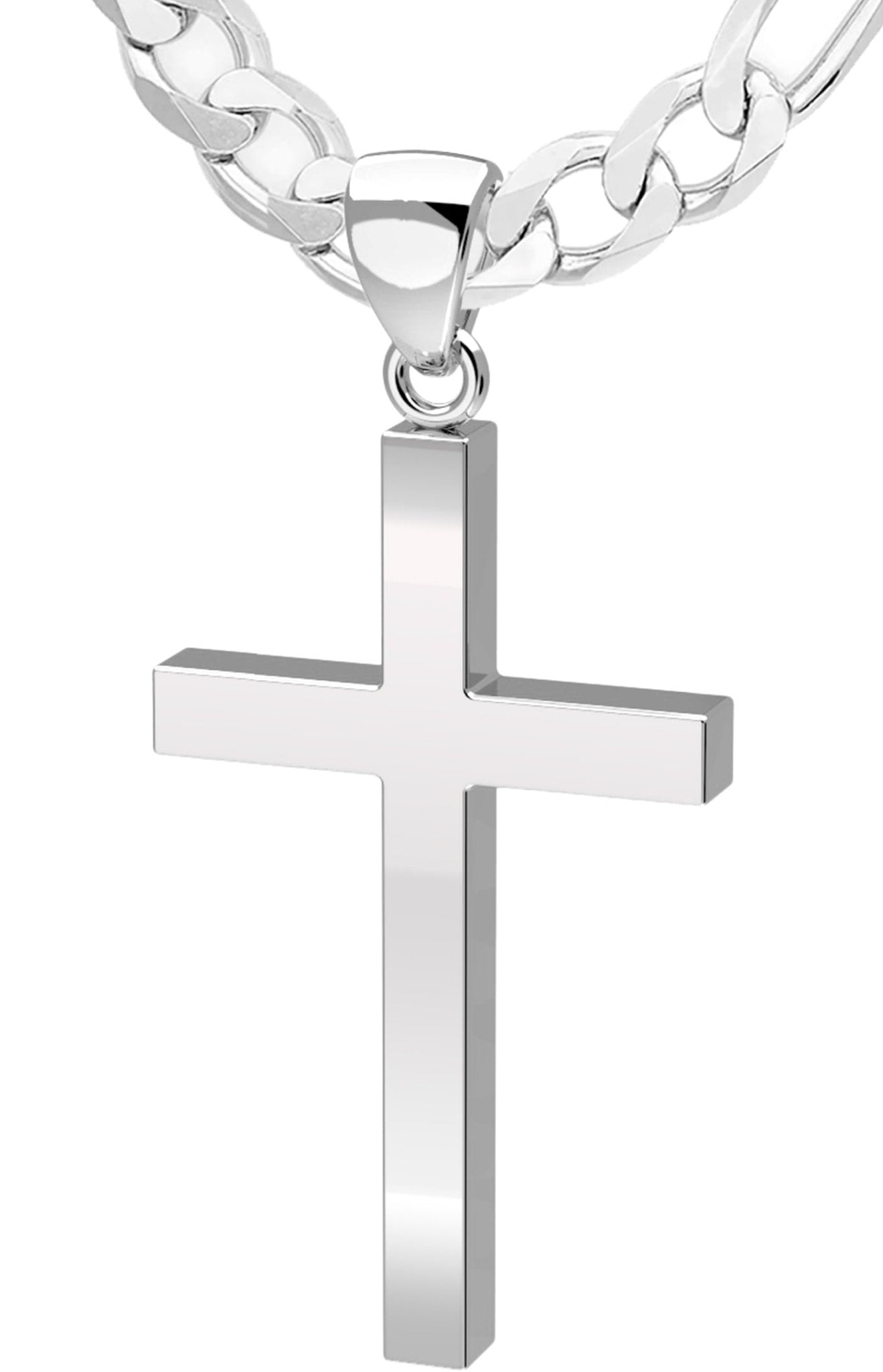 Men's XL Heavy Solid 2in 925 Sterling Silver Cross Pendant Necklace, 50mm - US Jewels