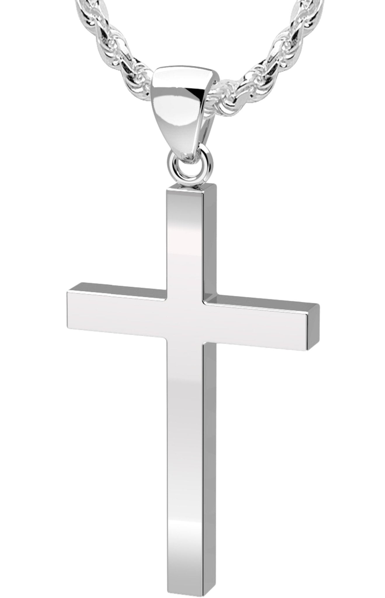 Men's XL Heavy Solid 2in 925 Sterling Silver Cross Pendant Necklace, 50mm -  22in 3.2mm Rope Chain