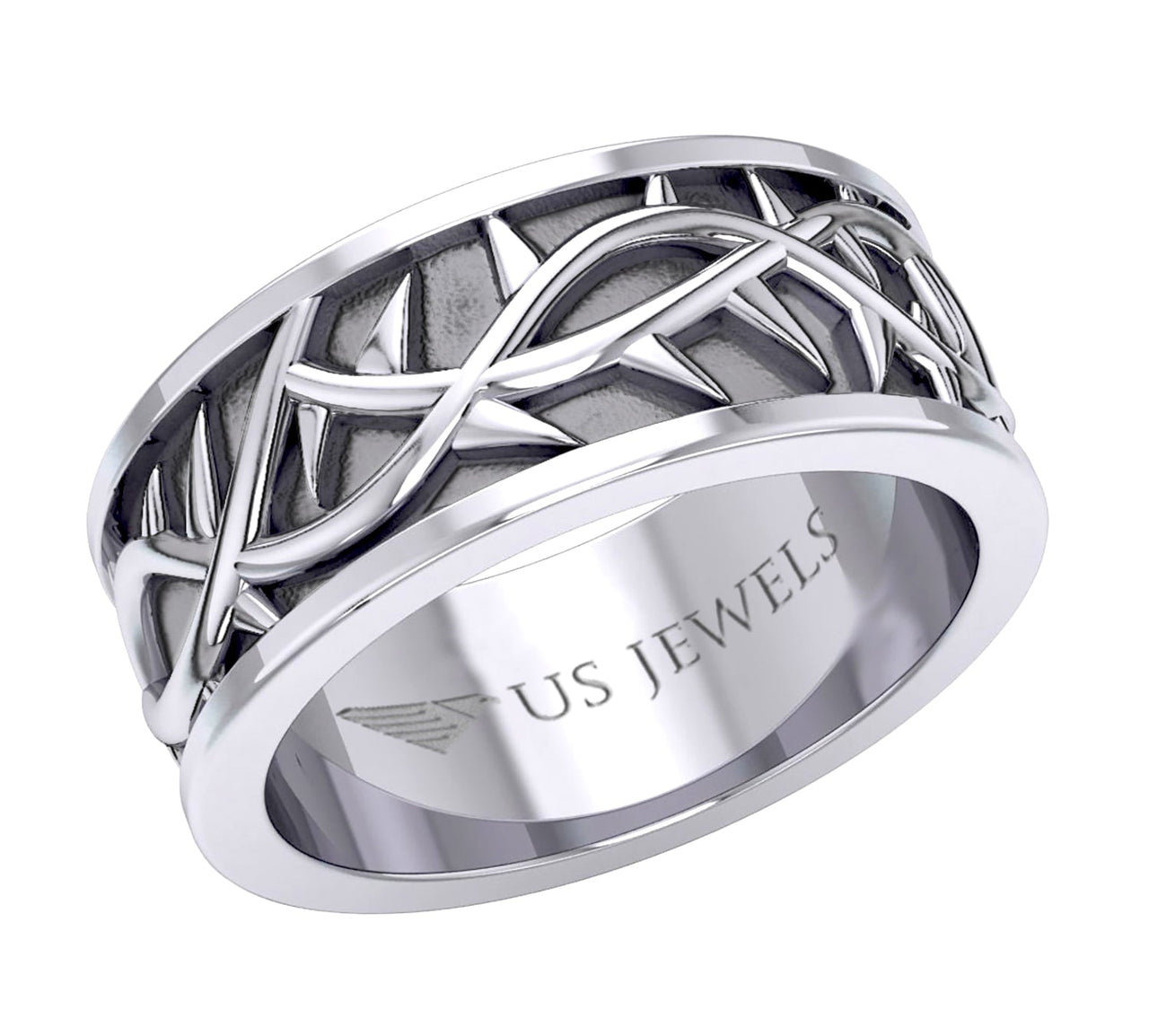 New Men's 925 Sterling Silver Crown of Thorns Ring - US Jewels