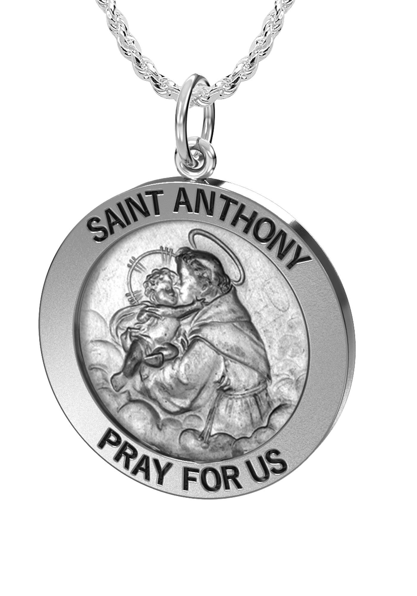 Petite Ladies Antique 925 Sterling Silver Saint Anthony Round Pendant Necklace, 16mm - US Jewels