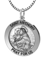 Petite Ladies Antique 925 Sterling Silver Saint Anthony Round Pendant Necklace, 18mm - US Jewels