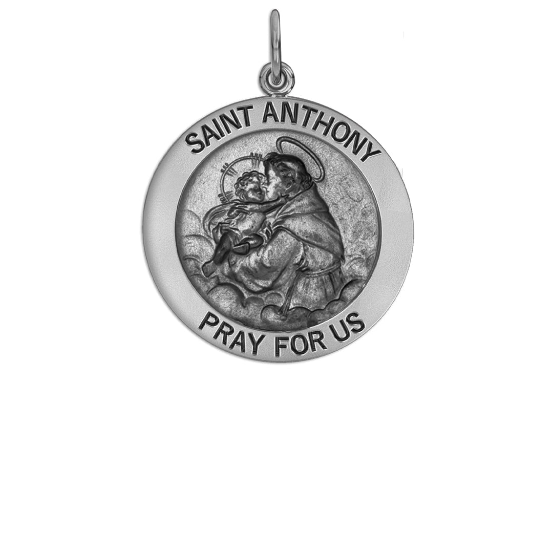 Petite Ladies Antique 925 Sterling Silver Saint Anthony Round Pendant Necklace, 18mm - US Jewels