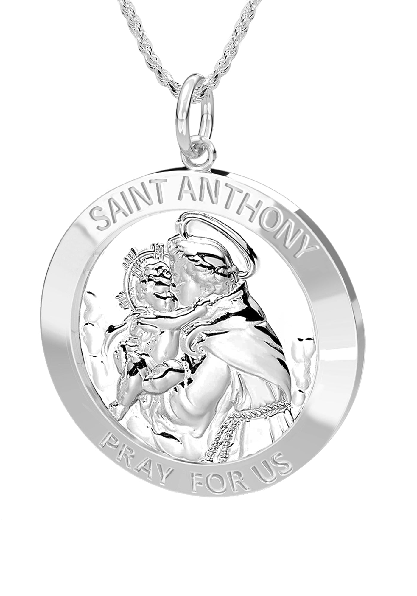 Petite Ladies Polished 925 Sterling Silver Saint Anthony Round Pendant Necklace, 18mm - US Jewels