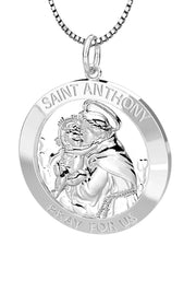 Petite Ladies Polished 925 Sterling Silver Saint Anthony Round Pendant Necklace, 18mm - US Jewels