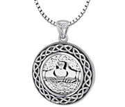 Round 925 Sterling Silver Irish Celtic Claddagh and Love Knot Pendant Necklace - US Jewels