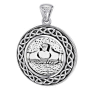 Round 925 Sterling Silver Irish Celtic Claddagh and Love Knot Pendant Necklace - US Jewels