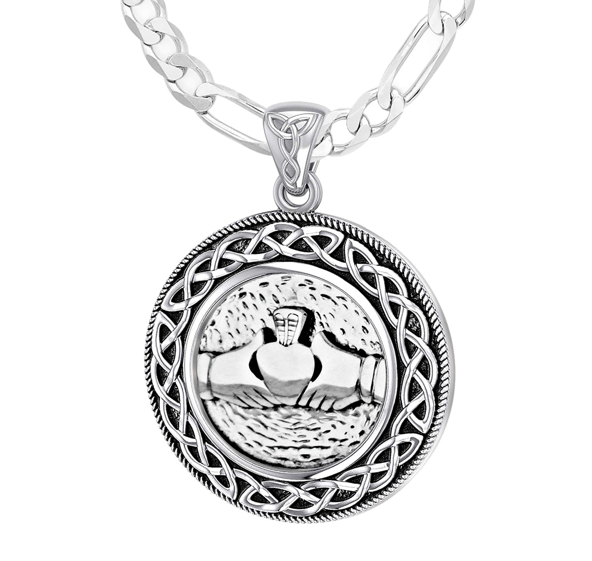 Ciondolo Celtico Claddagh In Argento Sterling 925 Con Catena 46 Cm - Gioiello Irlandese In Confezione Regalo
