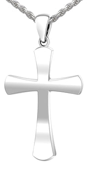 Rounded 925 Sterling Silver 29mm or 21mm in Christian Cross Pendant Necklace, 2 Sizes - US Jewels