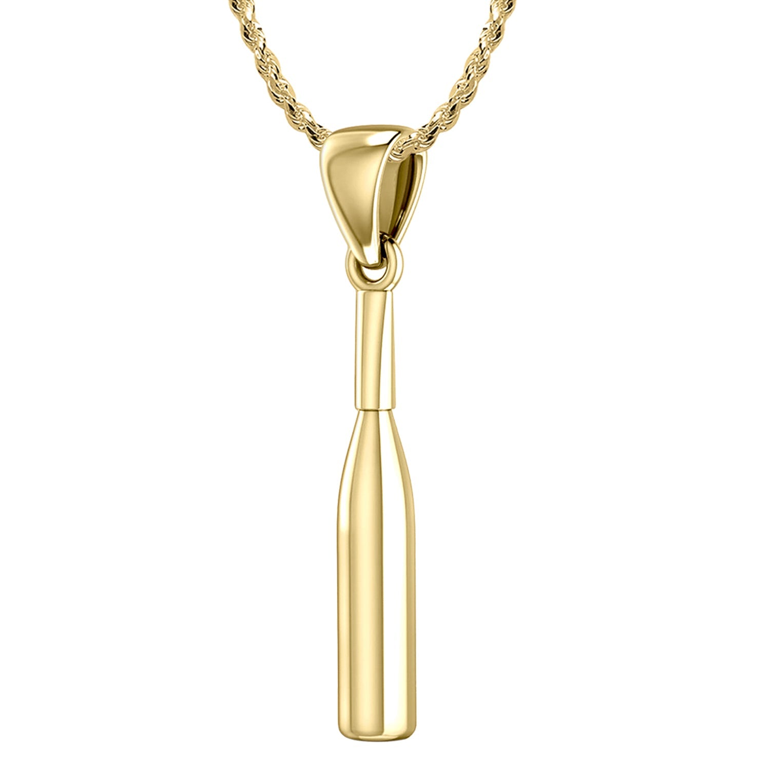 Small 10K or 14K Yellow Gold 3D Baseball bat Pendant Necklace, 29mm - US Jewels