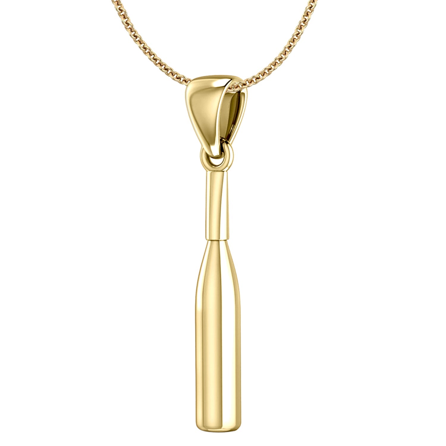 Small 10K or 14K Yellow Gold 3D Baseball bat Pendant Necklace, 29mm - US Jewels