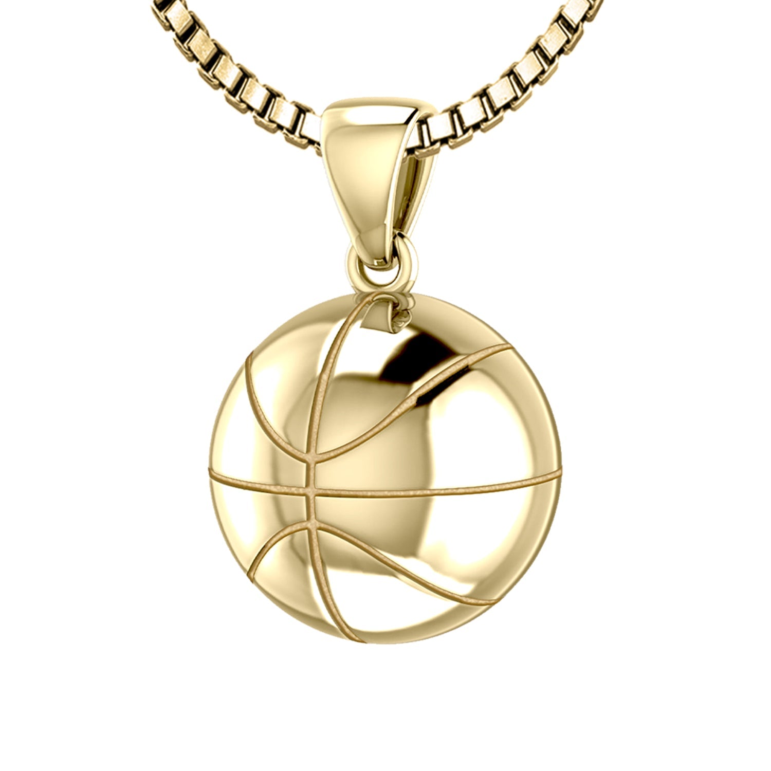 Small 10K or 14K Yellow Gold 3D Basketball Pendant Necklace, 13mm - US Jewels