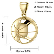 Small 10K or 14K Yellow Gold 3D Basketball Pendant Necklace, 13mm - US Jewels