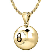 Small 10K or 14K Yellow Gold 3D Eight 8 Ball Billiards Pendant Necklace, 13mm - US Jewels