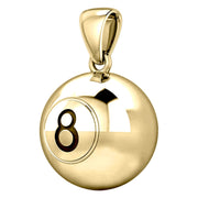 Small 10K or 14K Yellow Gold 3D Eight 8 Ball Billiards Pendant Necklace, 13mm - US Jewels