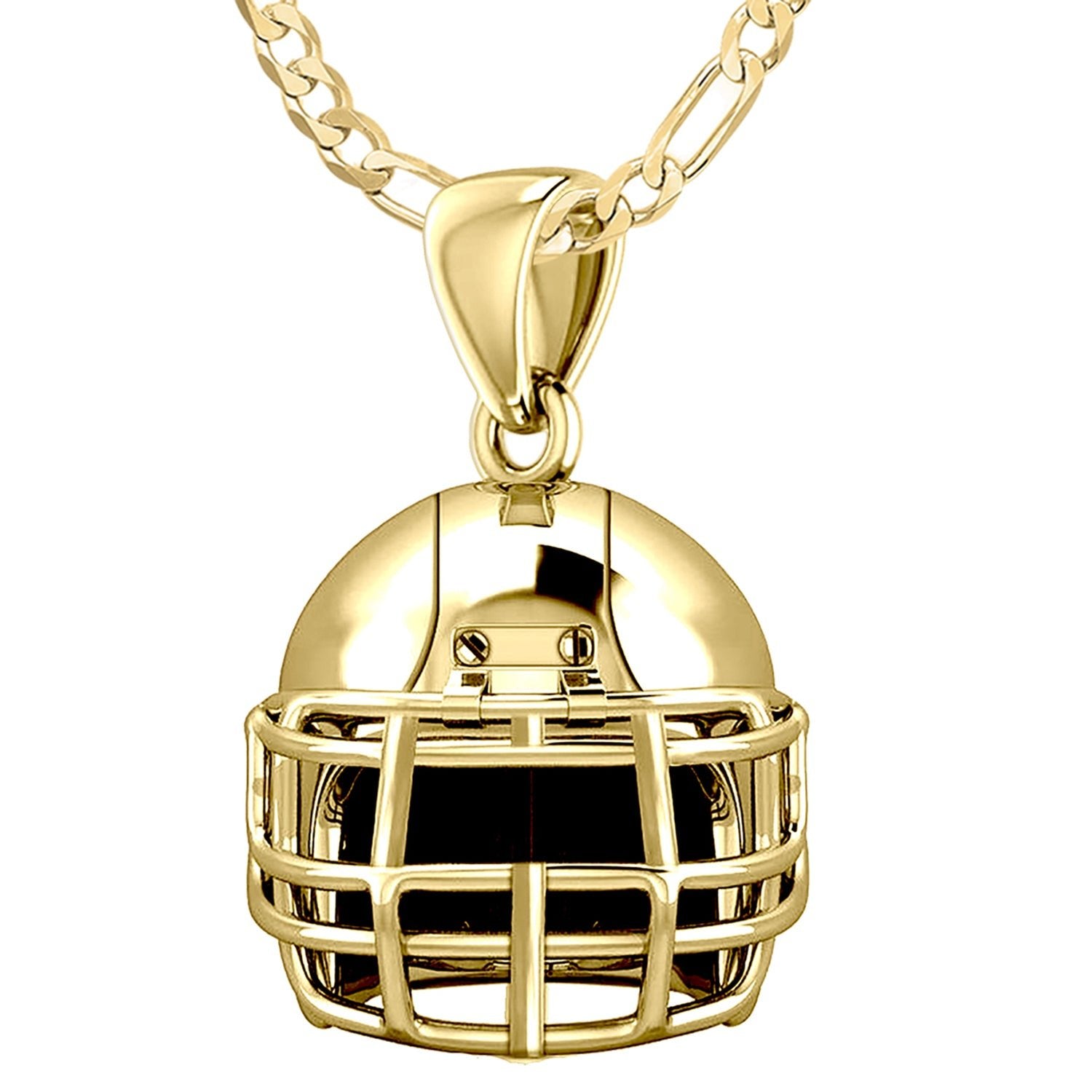 Small 10K or 14K Yellow Gold 3D Football Helmet Pendant Necklace, 16.5mm -  10k Yellow Gold / 18in, 2.2mm Figaro Chain