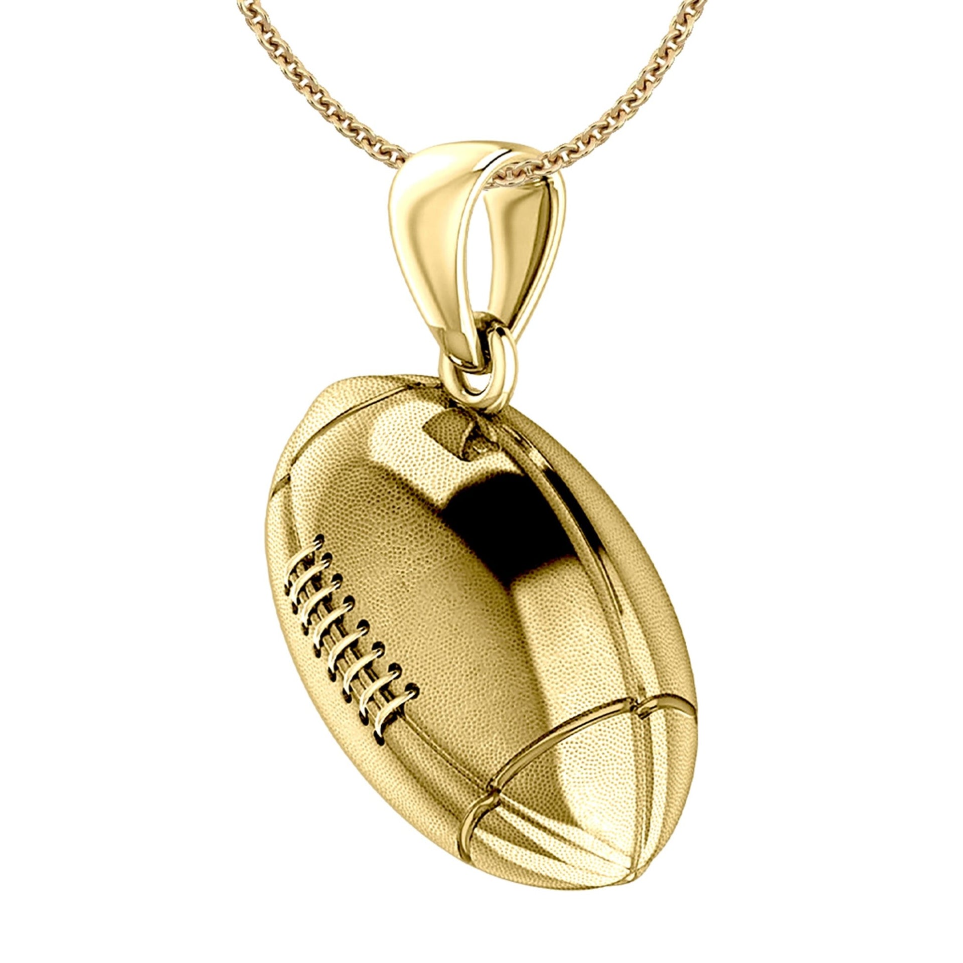 Small 10K or 14K Yellow Gold 3D Football Pendant Necklace, 17mm - US Jewels