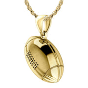 Small 10K or 14K Yellow Gold 3D Football Pendant Necklace, 17mm - US Jewels