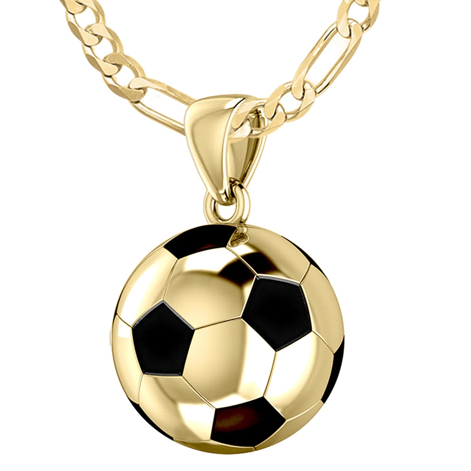 Small 10K or 14K Yellow Gold 3D Soccer Ball Football Pendant Necklace, 13mm - US Jewels