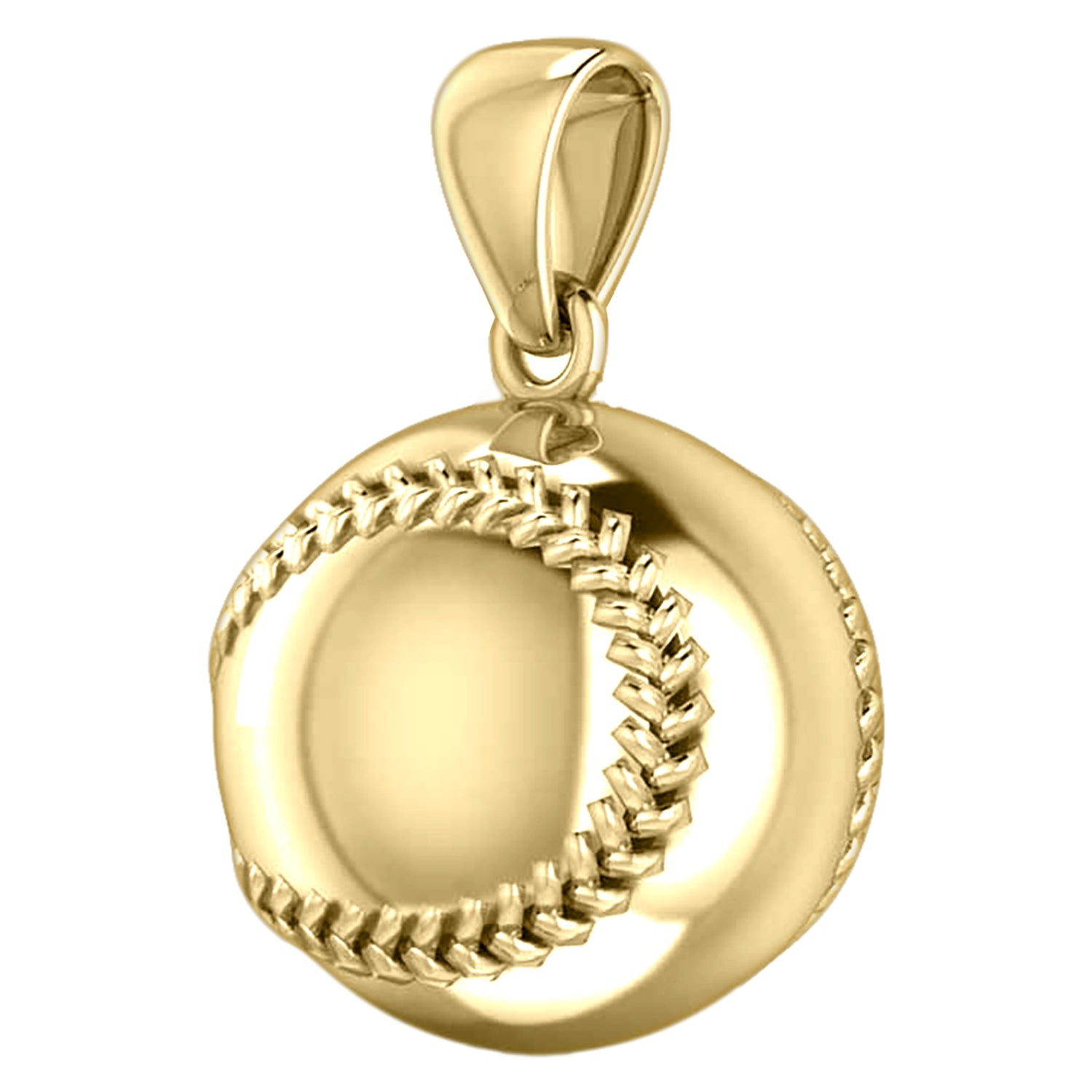 Small 14K Yellow Gold 3D Baseball Sport Ball Pendant Necklace, 13mm - US Jewels