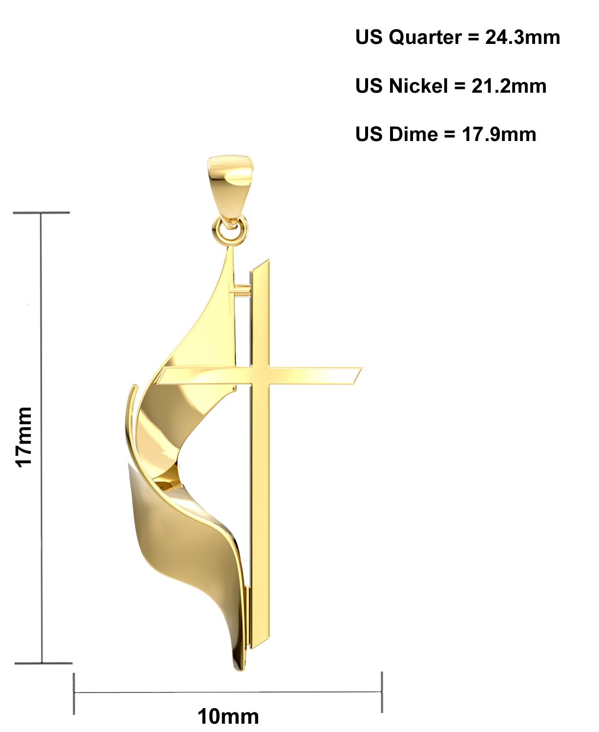Small 14k Yellow Gold Methodist Cross Pendant Necklace, 19mm - US Jewels