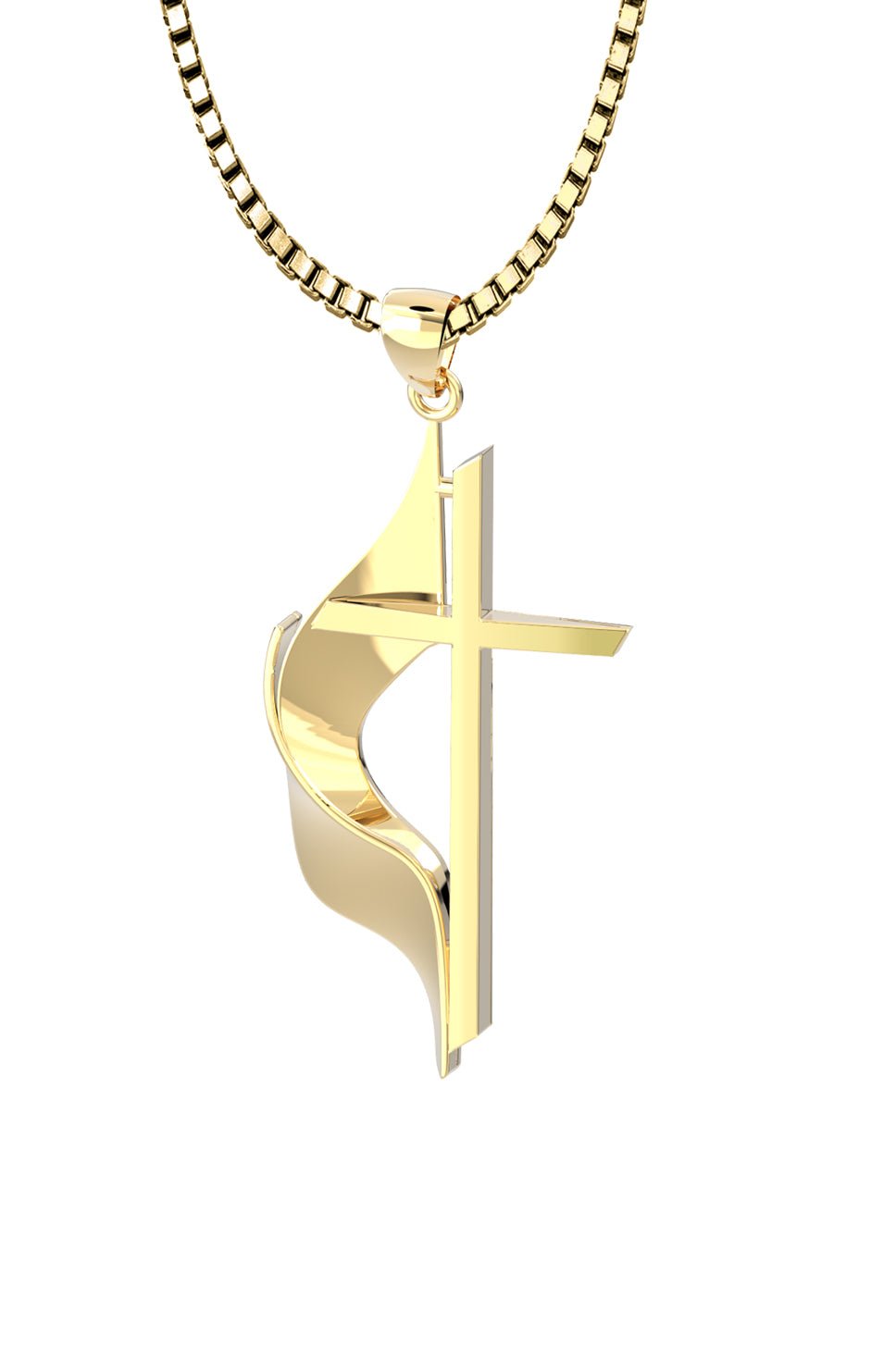 small 14k yellow gold methodist cross pendant necklace 19mm 717130