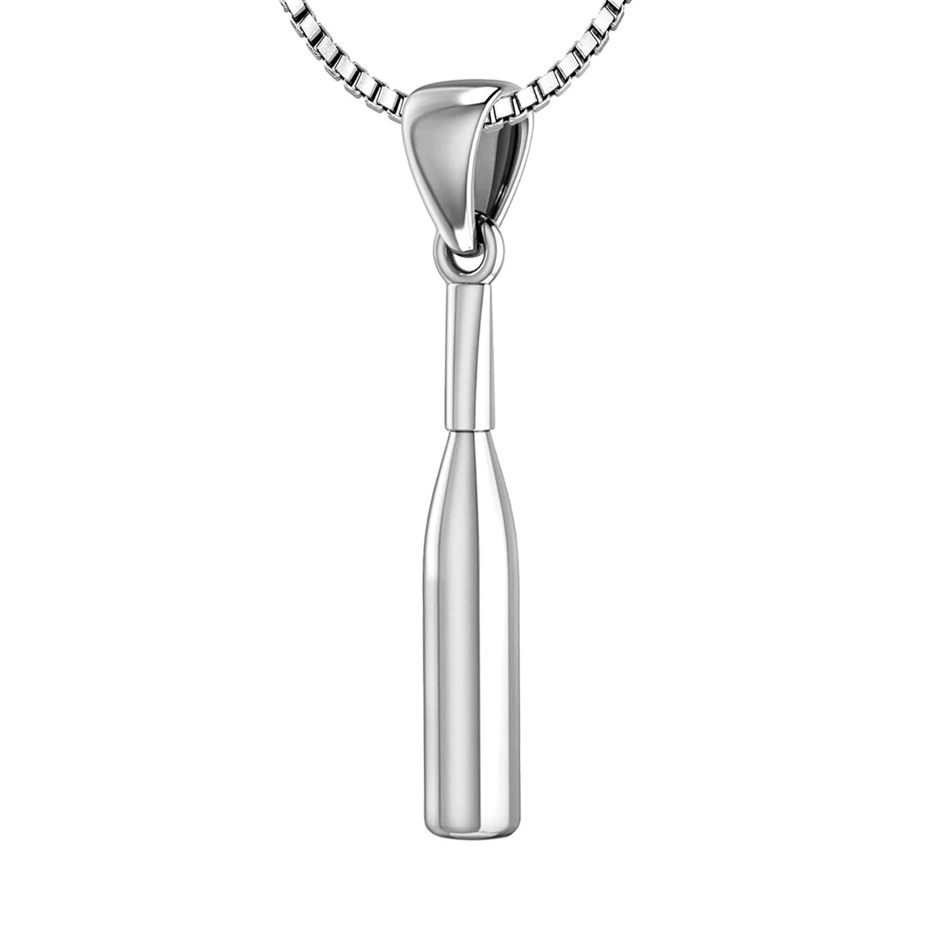 Small 925 Sterling Silver 3D Baseball Bat Pendant Necklace, 29mm - US Jewels