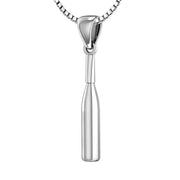 Small 925 Sterling Silver 3D Baseball Bat Pendant Necklace, 29mm - US Jewels