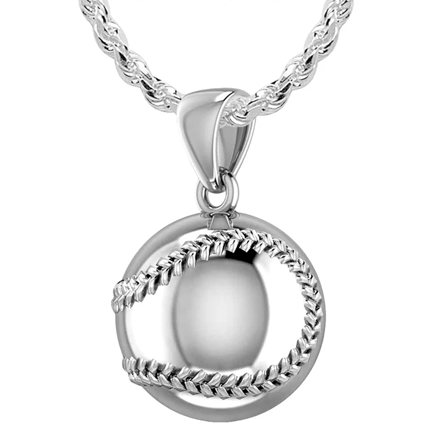 Small 925 Sterling Silver 3D Baseball Sport Ball Pendant Necklace, 13mm - US Jewels