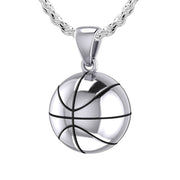 Small 925 Sterling Silver 3D Basketball Pendant Necklace, 13mm - US Jewels