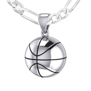Small 925 Sterling Silver 3D Basketball Pendant Necklace, 13mm - US Jewels