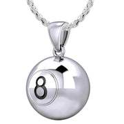Small 925 Sterling Silver 3D Eight 8 Ball Billiards Pendant Necklace, 13mm - US Jewels