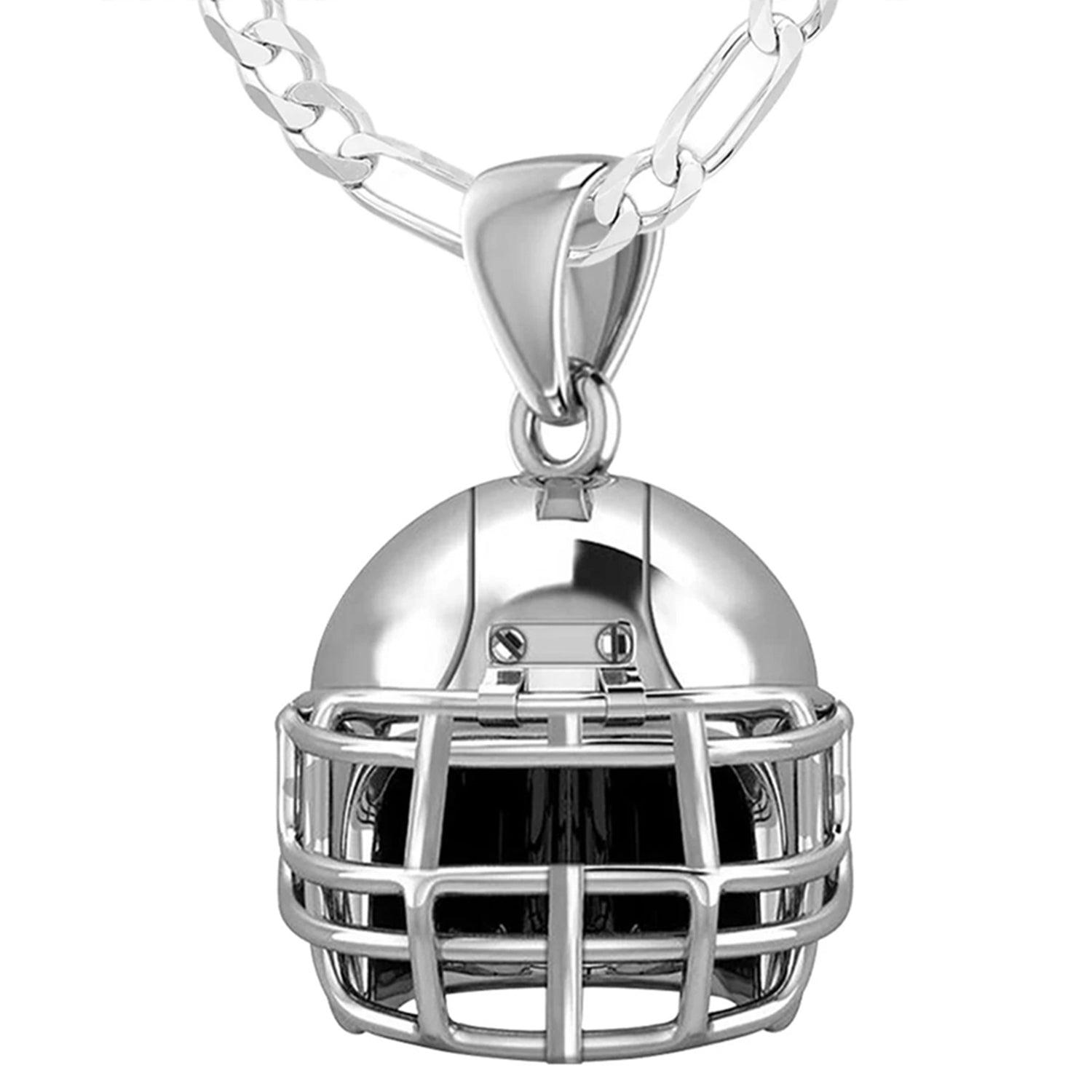 Small 925 Sterling Silver 3D Football Helmet Pendant Necklace, 16.5mm - US Jewels