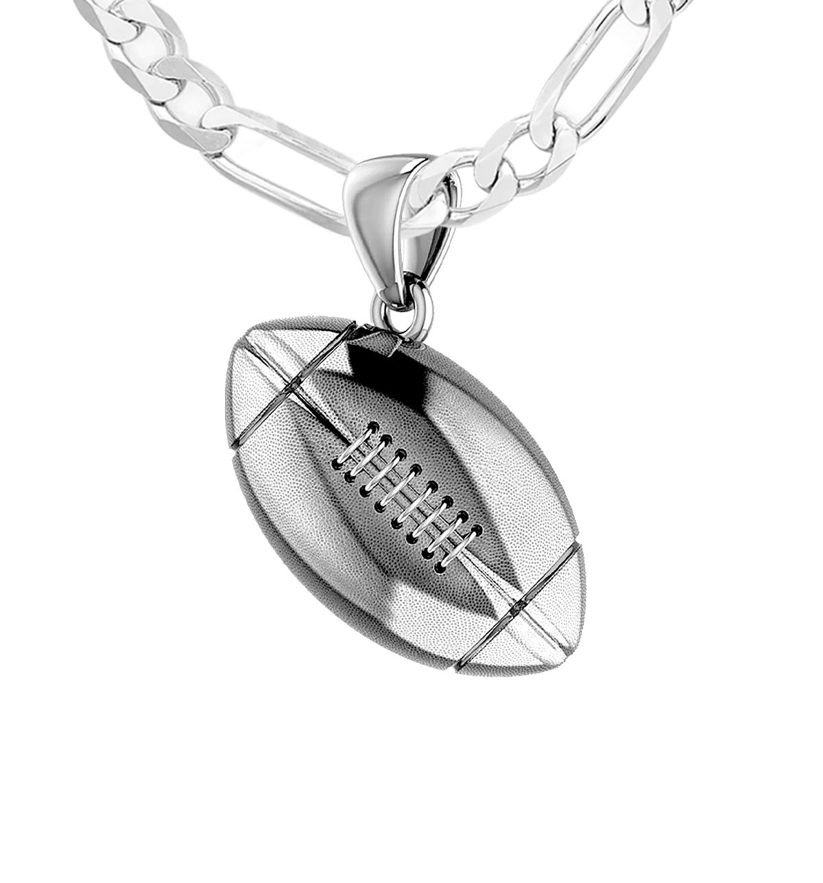 Small 925 Sterling Silver 3D Football Pendant Necklace, 17mm - US Jewels